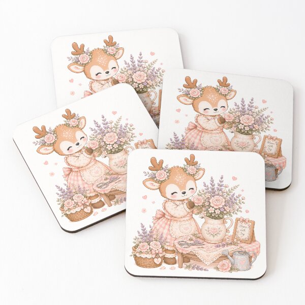 Item preview, Cute Floral Reindeer Arranging Flowers | Kawaii Deer Cottagecore Garden Bouquet Art designed and sold by looplandger.