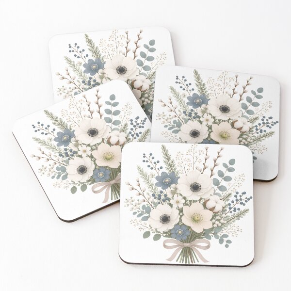 Item preview, Winter bouquet in white & ice blue | Floral flower design designed and sold by filou designs.