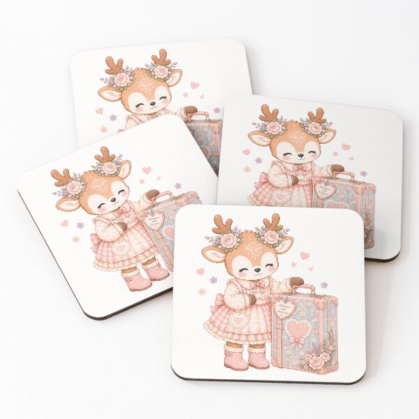 Item preview, Cute Traveling Reindeer | Kawaii Floral Deer with Vintage Suitcase Cottagecore Adventure Art designed and sold by looplandger.