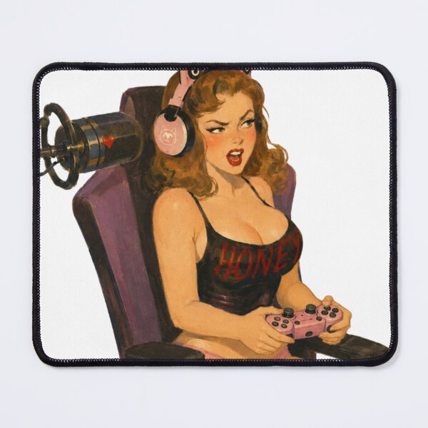 Item preview, Retro Gamer Girl Pinup – Original Gaming Inspired Vintage Art designed and sold by Cosplayvintage.