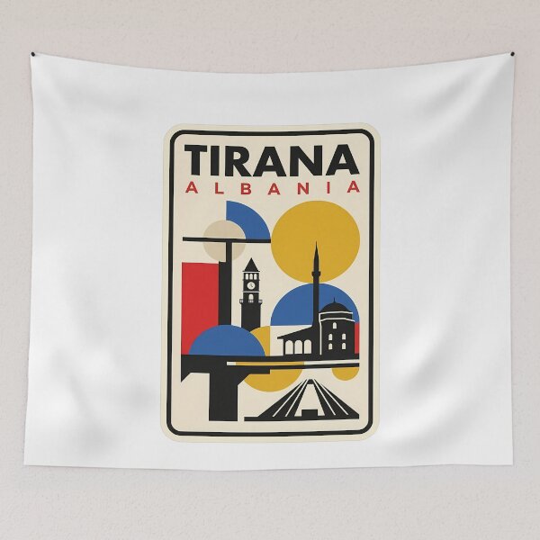 Item preview, Tirana Albania Abstract Geometric City Skyline Travel designed and sold by k3rstman1.