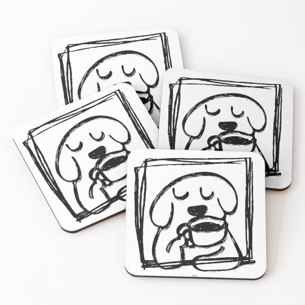 Item preview, Cozy Dog Drinking Coffee | Minimalist Hand Drawn Pet Illustration designed and sold by MikkamioDesign.