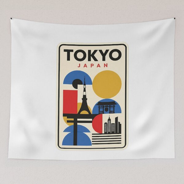 Item preview, Vintage Tokyo Japan Geometric Cityscape Travel Scene designed and sold by k3rstman1.