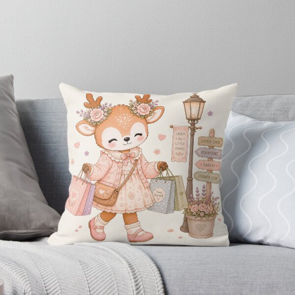 Item preview, Cute Reindeer Shopping Day | Kawaii Cottagecore Deer with Shopping Bags Pastel Floral Market Illustration designed and sold by looplandger.