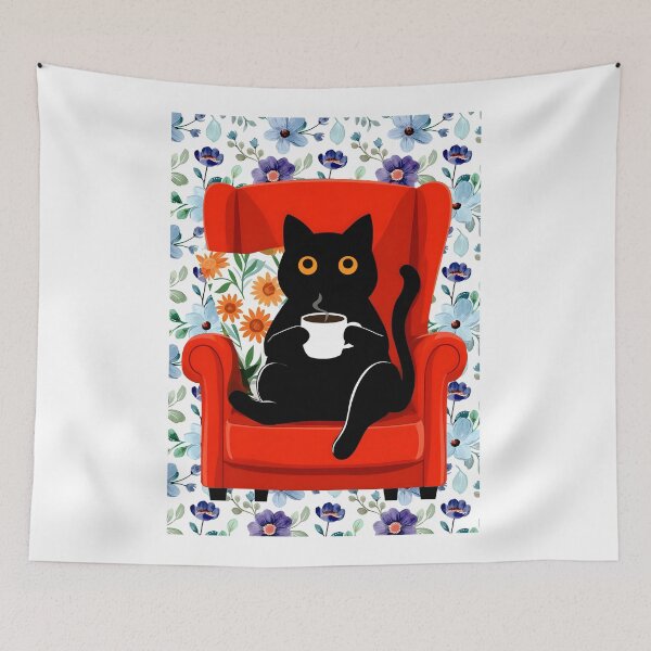 Item preview, Cute Cat with Coffee on Couch designed and sold by PurrfectHome.