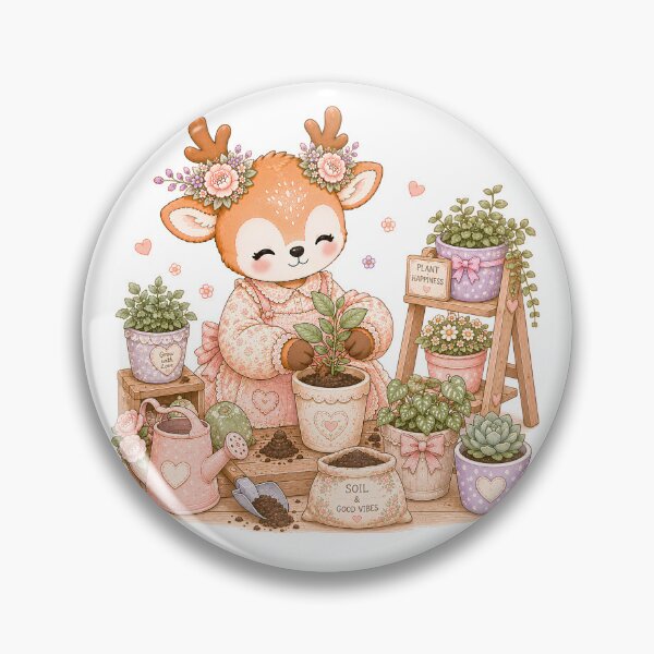 Item preview, Cute Reindeer Planting Houseplants | Kawaii Cottagecore Deer Gardening Lover Pastel Botanical Illustration designed and sold by looplandger.