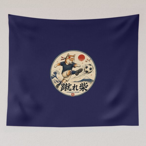 Item preview, Striker Shiba Japanese Ukiyo-e Soccer Dog Sticker/T-Shirt Art designed and sold by Locker39.