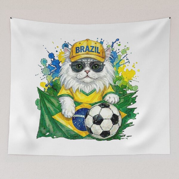 Item preview, White persian cat World Cup Brazil Suppawter designed and sold by The Suppawters.