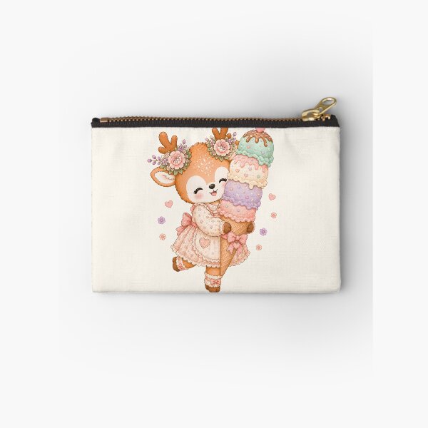 Item preview, Cute Reindeer with Giant Ice Cream | Kawaii Cottagecore Deer Pastel Sweet Dessert Illustration designed and sold by looplandger.