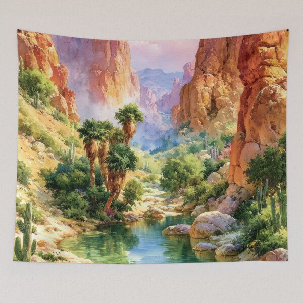Item preview, Southwestern Desert Oasis Watercolor Art Print designed and sold by MargaretWiktor.