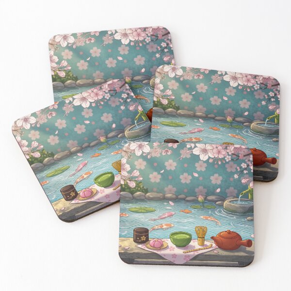 Item preview, Japanese Spring Zen Pond: Sakura, Koi Fish & Matcha Tea Ceremony designed and sold by hatypainting.