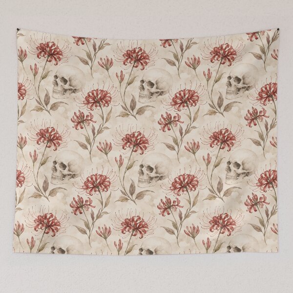 Item preview, Vintage Skull and Red Spider Lily Floral designed and sold by juthamas8426.