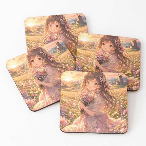 Item preview, Golden Hour Anime Girl in Flower Paradise designed and sold by konkapo00.
