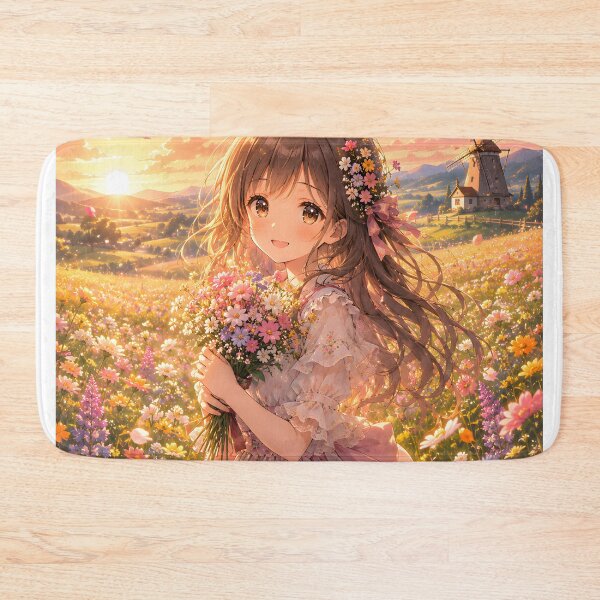 Item preview, Golden Hour Anime Girl in Flower Paradise designed and sold by konkapo00.