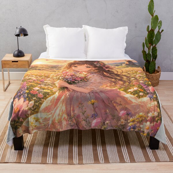 Item preview, Golden Hour Anime Girl in Flower Paradise designed and sold by konkapo00.