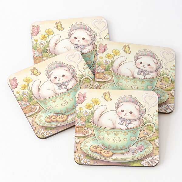 Item preview, Cute Kawaii Cats Teaparty - Whimsical Pastel Kitten Art designed and sold by MemoMetaverse.