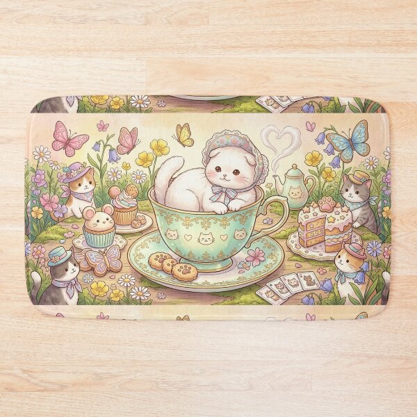 Item preview, Cute Kawaii Cats Teaparty - Whimsical Pastel Kitten Art designed and sold by MemoMetaverse.