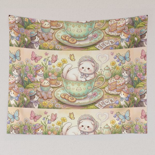 Item preview, Cute Kawaii Cats Teaparty - Whimsical Pastel Kitten Art designed and sold by MemoMetaverse.