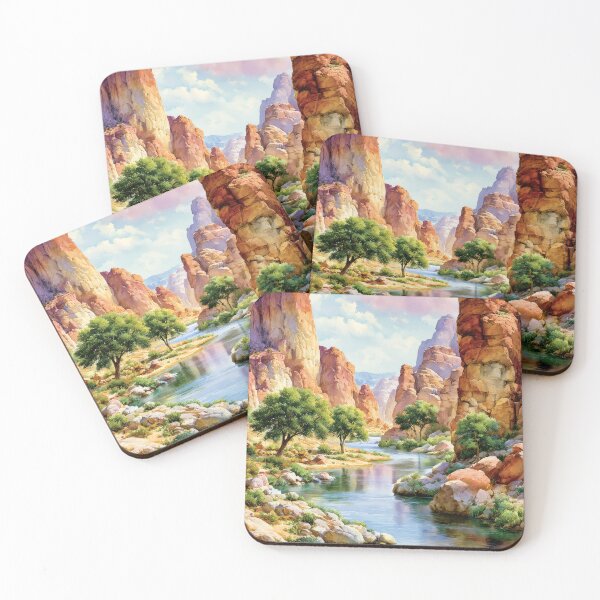 Item preview, Red Rock Canyon River Watercolor Landscape Art designed and sold by MargaretWiktor.