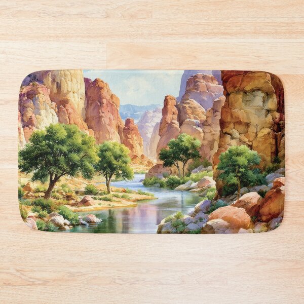 Item preview, Red Rock Canyon River Watercolor Landscape Art designed and sold by MargaretWiktor.
