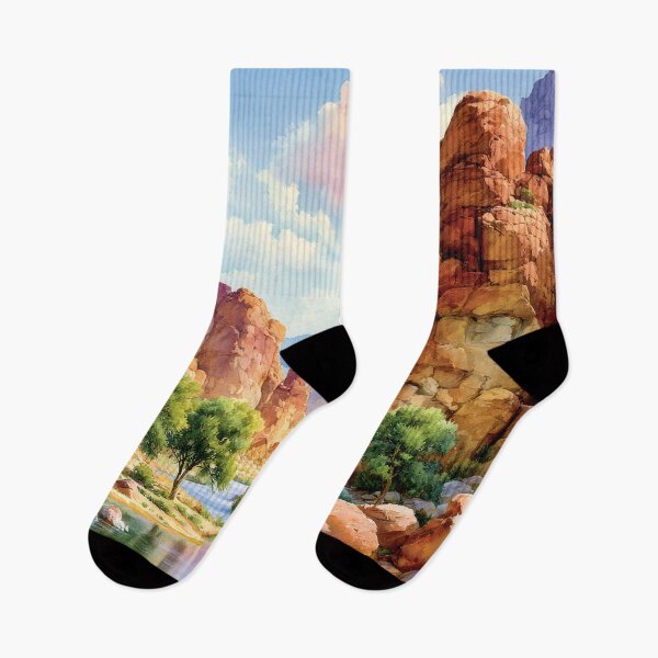 Item preview, Red Rock Canyon River Watercolor Landscape Art designed and sold by MargaretWiktor.