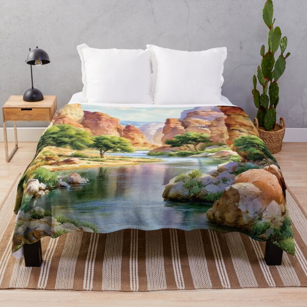Item preview, Red Rock Canyon River Watercolor Landscape Art designed and sold by MargaretWiktor.