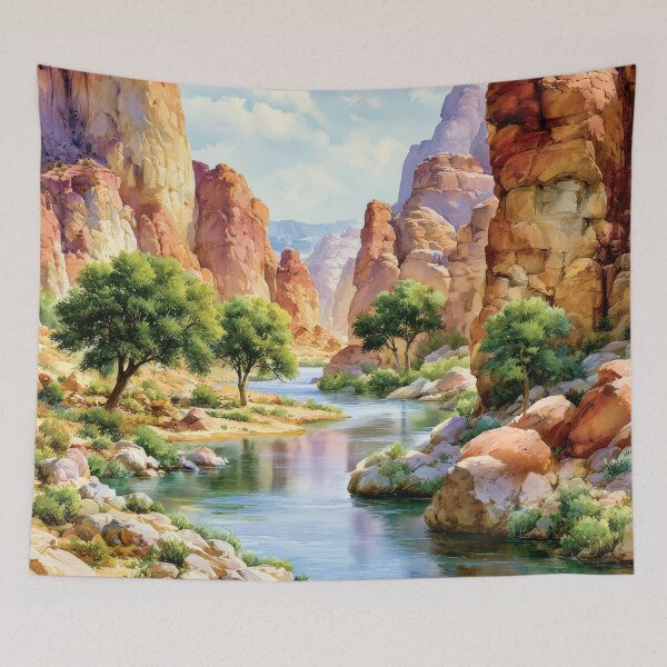 Item preview, Red Rock Canyon River Watercolor Landscape Art designed and sold by MargaretWiktor.