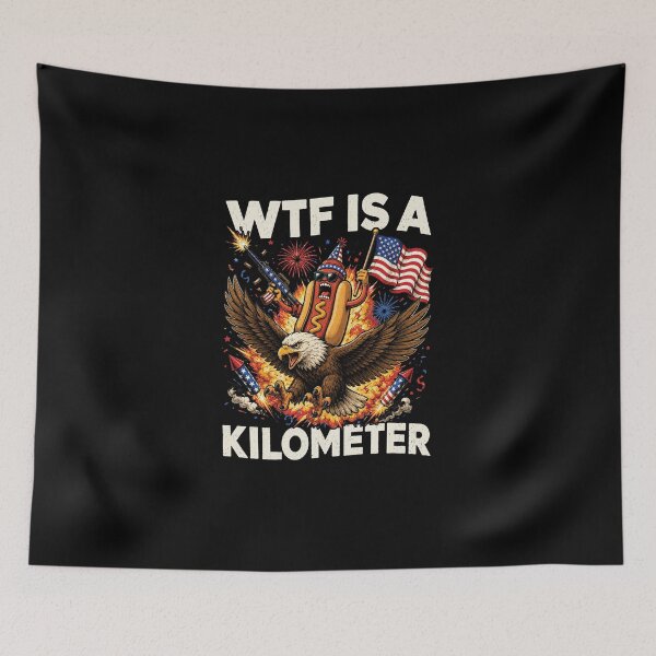 Item preview, WTF is A Kilometer Funny Hot Dog Riding Eagle 4th of July designed and sold by Schroedingerska.