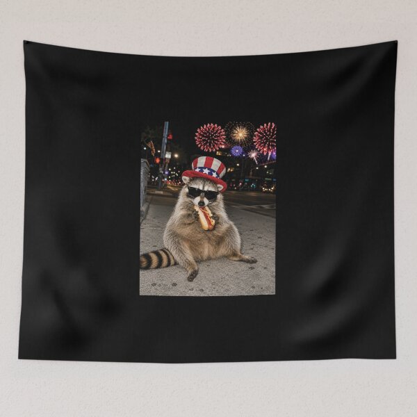 Item preview, Funny Raccoon Eating Hot Dog 4th of July designed and sold by Schroedingerska.