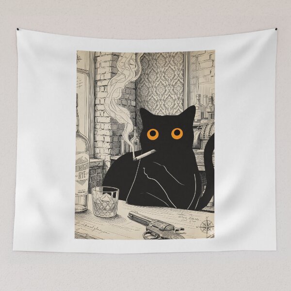 Item preview, Vintage Cat Noir style with Cigarette and Gun designed and sold by PurrfectHome.