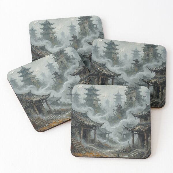 Item preview, Misty Ancient Village with Pagodas Oil Painting designed and sold by Pioneer Spirit Market.