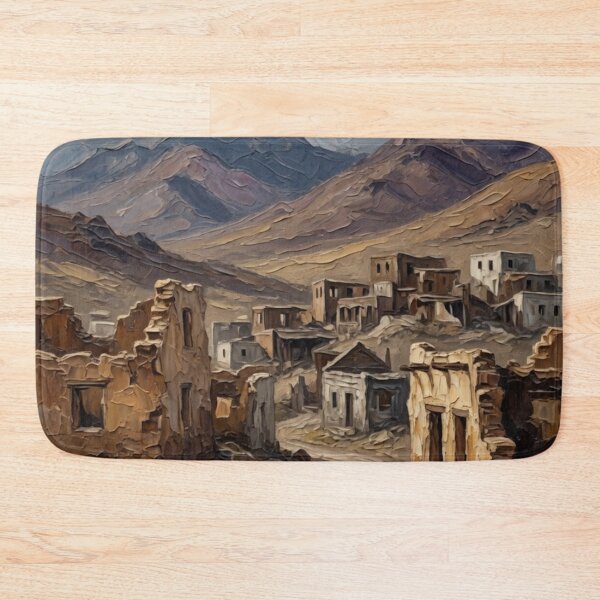 Aperçu de l'œuvre Desert Village with Mountains Oil Painting créée et vendue par Pioneer Spirit Market.