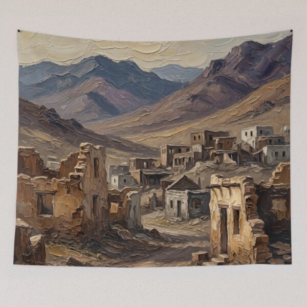 Item preview, Desert Village with Mountains Oil Painting designed and sold by Pioneer Spirit Market.