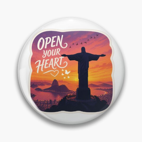 Item preview, Open Your Heart Sticker – Christ the Redeemer Sunset Inspiration, Rio de Janeiro Travel Design designed and sold by Pandey14.
