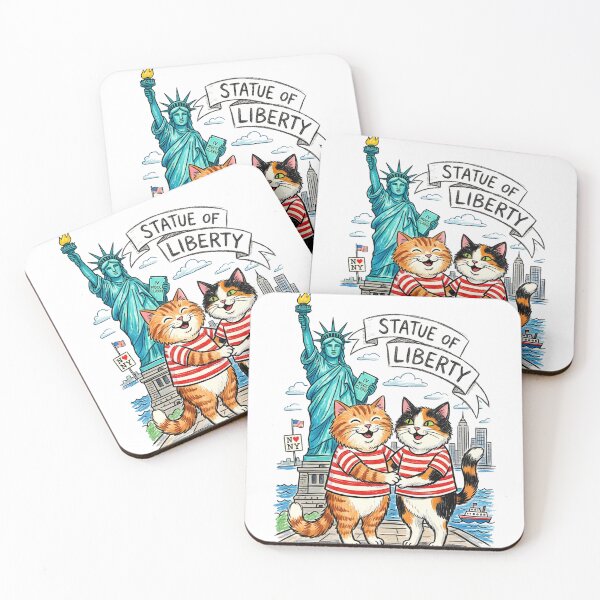 Item preview, Cute Cats at Statue of Liberty - Matching Striped Tee Kittens NYC Travel Art designed and sold by TaiwanMemory.