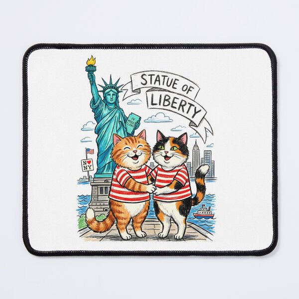 Item preview, Cute Cats at Statue of Liberty - Matching Striped Tee Kittens NYC Travel Art designed and sold by TaiwanMemory.