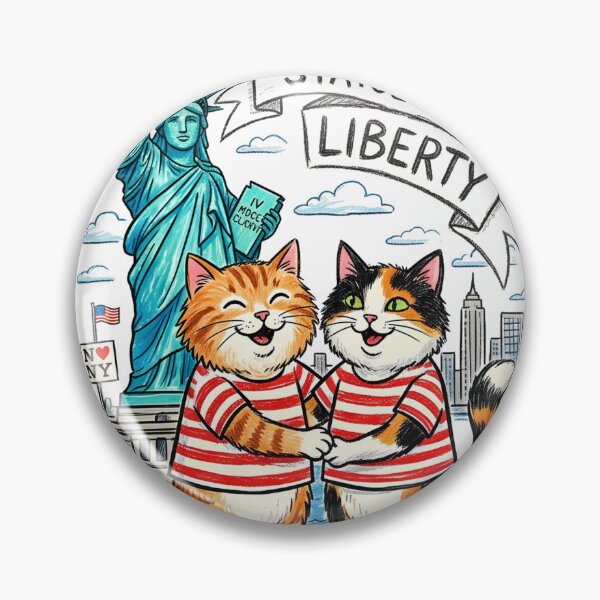 Item preview, Cute Cats at Statue of Liberty - Matching Striped Tee Kittens NYC Travel Art designed and sold by TaiwanMemory.