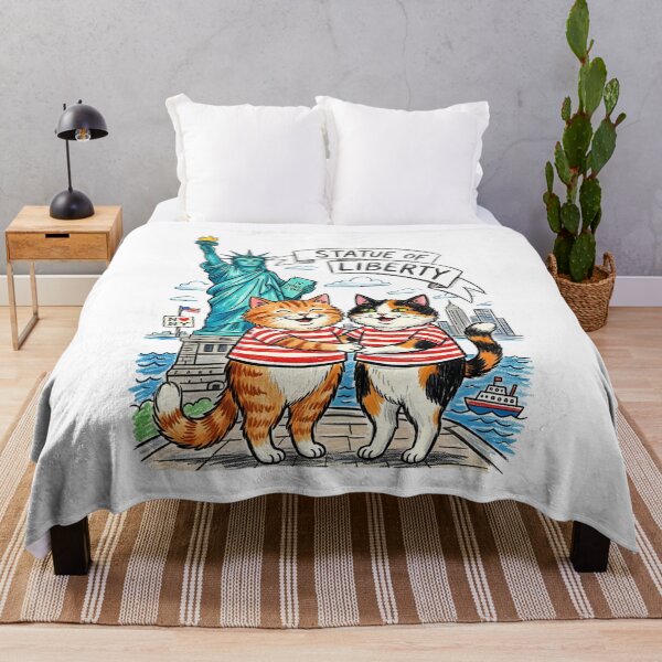 Item preview, Cute Cats at Statue of Liberty - Matching Striped Tee Kittens NYC Travel Art designed and sold by TaiwanMemory.