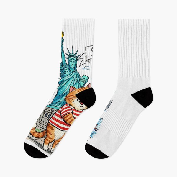 Item preview, Cute Cats at Statue of Liberty - Matching Striped Tee Kittens NYC Travel Art designed and sold by TaiwanMemory.