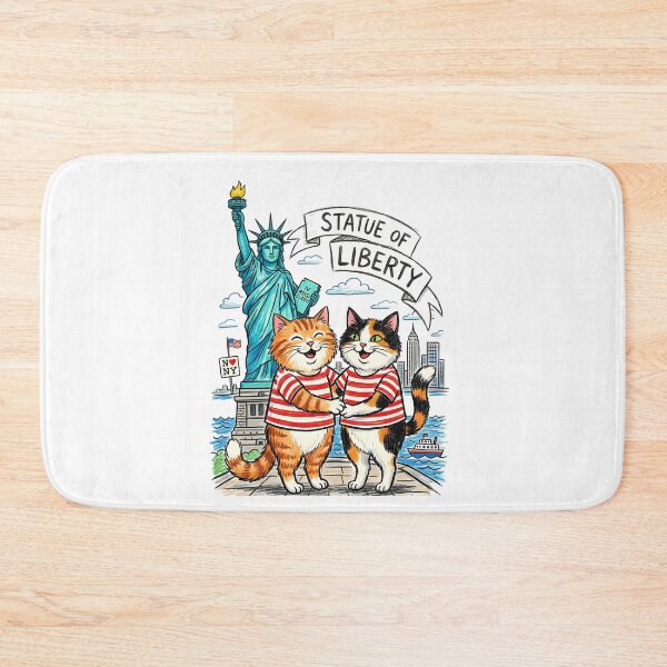 Item preview, Cute Cats at Statue of Liberty - Matching Striped Tee Kittens NYC Travel Art designed and sold by TaiwanMemory.