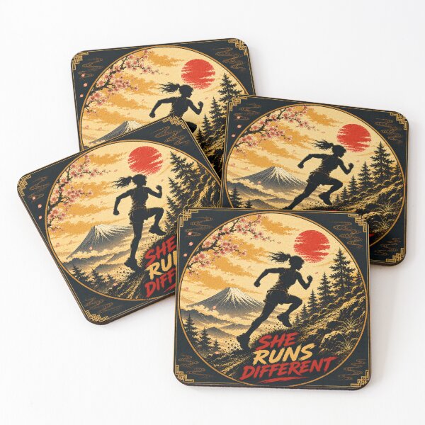 Item preview, She Runs Different Japanese Ukiyo-e Trail Running Sticker/T-Shirt Art designed and sold by Locker39.