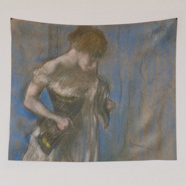 Item preview, Woman Lacing Her Corset in Pastel designed and sold by artofuniverse.
