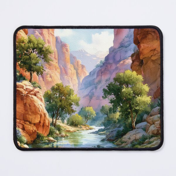Item preview, Red Rock Canyon River Watercolor Landscape Art designed and sold by MargaretWiktor.