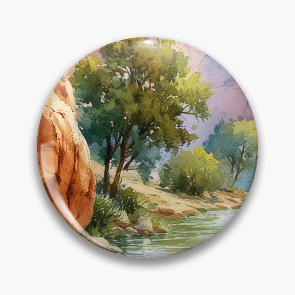 Item preview, Red Rock Canyon River Watercolor Landscape Art designed and sold by MargaretWiktor.