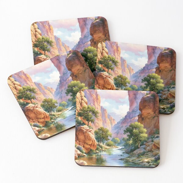 Item preview, Red Rock Canyon River Watercolor Landscape Art designed and sold by MargaretWiktor.