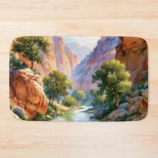 Item preview, Red Rock Canyon River Watercolor Landscape Art designed and sold by MargaretWiktor.