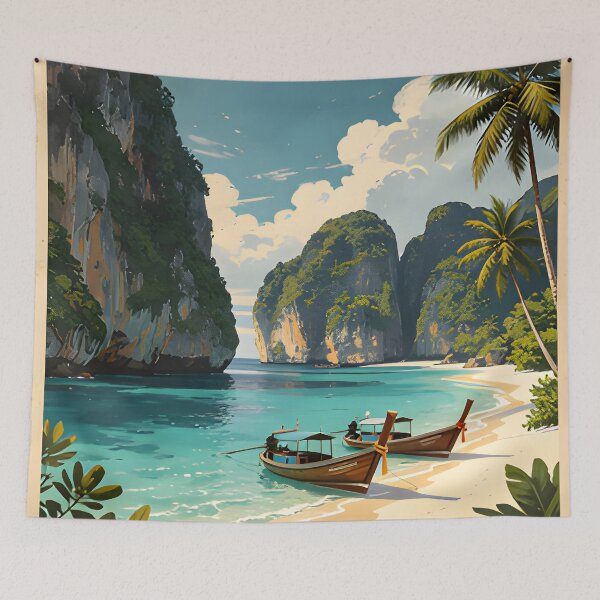 Item preview, Maya Bay Thailand Vintage Travel Poster Tropical Beach Wall Art designed and sold by Spirit of Siam.