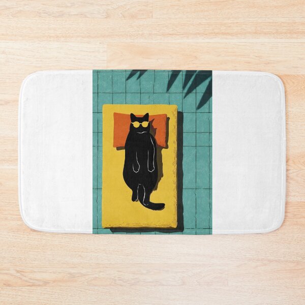 Item preview, cool cat relaxing on a yellow mat designed and sold by PurrfectHome.