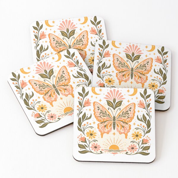Item preview, Celestial Bohemian Butterfly with Golden Flowers and Moons designed and sold by KM Design.