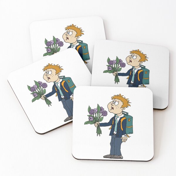 Item preview, Funny Nervous School Boy Cartoon | Cute Student with Flowers designed and sold by MyxaART.